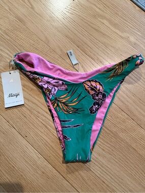 Maaji Pink & Green Tropical Floral Bikini Bottom - reversible